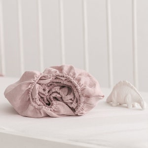 Linen Crib Sheet, Pink Linen Crib Fitted Sheet, Pure Linen Sheet, White linen Custom Size Fitted Sheet, Crib Flax Sheet, Rose linen sheet