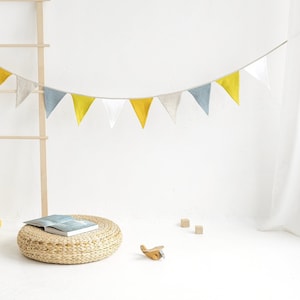 Linen Bunting Garland,Reusable Kids Room Garland,Nursery Wall Garland,Colorful Linen Flag Bunting,Linen Pennant Bunting,Yellow Linen Garland