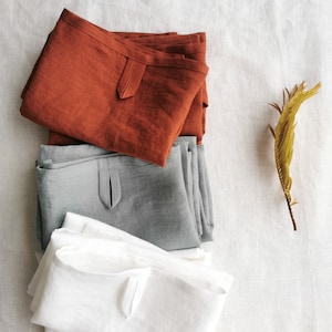 Linen Tea Towels - Set Of 10 Linen Dish Towels, Rusty, White, Natural Light and Dusty Aqua Linen Kitchen Towels, Natural Linen Kitchen Towel