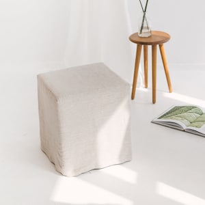 Natural light Linen Ottoman Cover, Custom Size Linen Ottoman Slipcover, Square pouf cover, Natural Linen Pouf Cover, Beige Ottoman cover