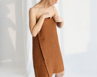 Cinnamon Linen Woman Sauna Towel, 100% Linen Sauna Skirt, Linen SPA Dress, Linen Women Wrap Towel, Linen Waffle Beachwear, Linen Beach Wrap