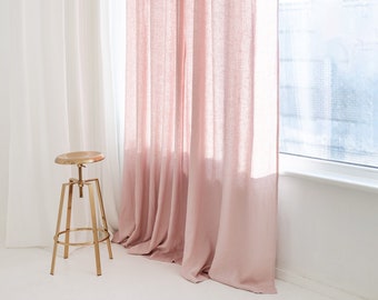 110"/280cm Width Pastel Pink Linen Curtain with grommets, Linen window drape with eyelets, Extra Long Custom Size Linen Curtain, Pink Linen