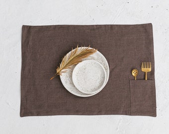 Set of 2 Natural Linen Placemats With Cutlery Pocket, Linen Table Placemat, Undyed Linen Placemats, Linen Table Mats, Dinning Placemats