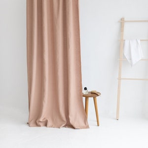 Waterproof Peach Linen Shower Curtain Extra Long, Water resistant Linen Curtains, Waterproof Linen Shower Drape, Long Linen douche curtain