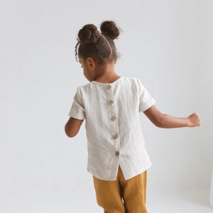 Girls Linen Top With Buttons, Buttoned Back Linen Top For Girl,Short Linen Girls Tank Top, Linen Girls Blouse,Short Sleeves Girls Top