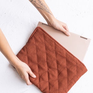 Funda de lino para computadora portátil, funda de lino para computadora, funda acolchada de lino para MacBook, funda de lino para computadora con cremallera de metal, bolsa de lino para computadora portátil, bolsa de lino para iPad