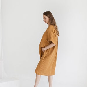 Loose Fit Amber Linen Maternity Tunic Dress, Plus Size Linen Dress With Pockets, Pregnancy Linen Dress, Breastfeeding Linen Dress image 1