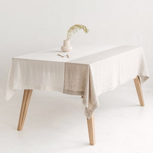 Color Block Natural Light Linen Tablecloth, Natural Soft Linen Tablecloth, Two color Linen Table Cloth, Natural Table Linen Sustainable Gift
