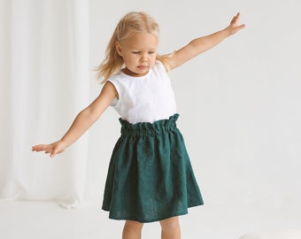 Girls Linen Skirt,Short Linen Skirt For Girl,Linen Pink Girls Skirt,Linen Girls Skirt With Ruffles,Green Skirt,Ruffled Linen Summer Skirt