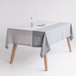 Color Block Gray Linen Tablecloth, Grey Soft Linen Tablecloth, Two colors Linen Table Cloth, Natural Table Linens Sustainable Gift