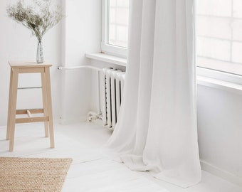 108"/275 cm Width Linen Curtain with Blackout lining, White Linen Window Drape, Blackout Linen Curtain Panel, Extra Wide Linen Curtain