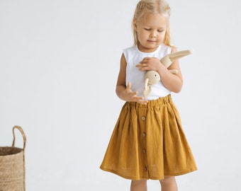 Girls Linen Skirt,Short Linen Skirt For Girl,Linen Girls Skirt With Buttons,Linen Girls Skirt,Buttoned Linen Summer Skirt