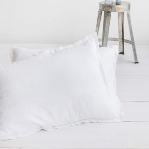 White Linen Pillow Cover With Flanges, Flanged Linen Pillow Sham,Throw Linen Pillowcase, White Linen Pillowcase, Linen Body Pillow Sham