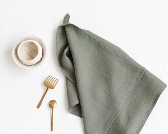 Linen Tea Towels - Set Of 2,Flax Tea Towel,Linen Kitchen Towel,Linen Dish Towels,Dark Green Linen Towel,Handmade Linen Dish Towel