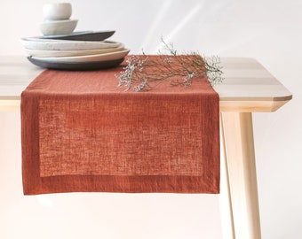 Rusty Linen Table Runner, Burnt Brick Table Linens, Terracotta Linen Decor,Stone Washed Table Runners,Table Linens,Flax,Gift