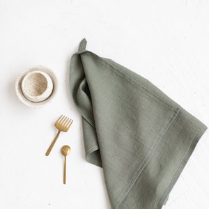 Linen Tea Towels - Set Of 2,Flax Tea Towel,Linen Kitchen Towel,Linen Dish Towels,Dark Green Linen Towel,Handmade Linen Dish Towel