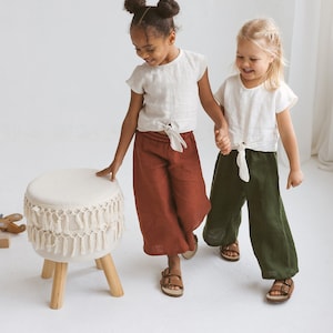 Girls Linen Culottes, Unisex Linen Pants Kids, Linen Culotte Pants Girls,Wide Linen Pants For Girl,Girls Casual Linen Pants,Wide Short Pants image 1