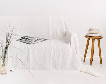 Off White Linen Couch Cover, Linen Drop Cloth Couch Cover, Natural Sofa Cover, Linen Couch Throw, Large Linen Coverlet, Linen Bed Cover