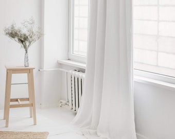 55"/140 cm Wide Linen Curtain With Blackout Lining, White Linen Window Drape,Stonewashed Linen Panel, Custom Size Blackout Curtain