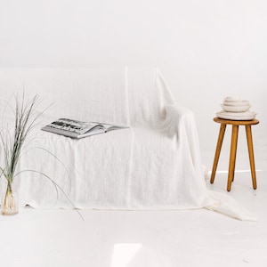 Off White Linen Couch Cover, Linen Drop Cloth Couch Cover, Natural Sofa Cover, Linen Couch Throw, Large Linen Coverlet, Linen Bed Cover