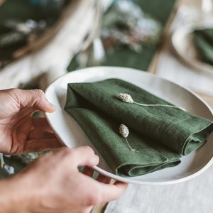 Softened Linen Napkins Set, Green Linen Napkins, Mitered Corners Linen Napkins, Pure Linen Napkin, Washed Linen Table, Stone Washed Linen image 1