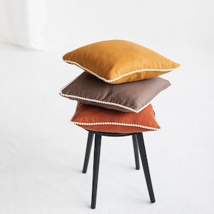 Linen Pom Pom Pillow Cover, Linen Pillowcase With Envelope Closure, Linen Pillow Shams With Pom Pom Trim, Linen Queen King Pillowcase