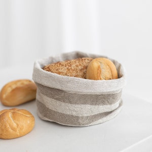 Linen Bread Basket, Striped Linen Bread Bag, Two-sided Linen Basket, Plant pot linen bag, Linen Storage Bag