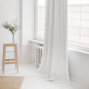 55&quot;/140 cm Wide Linen Curtain With Blackout Lining, White Linen Window Drape,Stonewashed Linen Panel, Custom Size Blackout Curtain