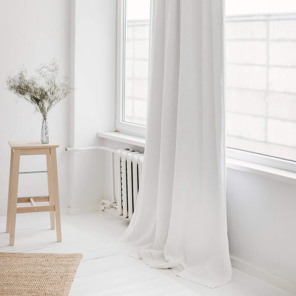 55"/140 cm Wide Linen Curtain With Blackout Lining, White Linen Window Drape,Stonewashed Linen Panel, Custom Size Blackout Curtain