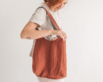 Reversible Linen Tote Bag / Linen Shopping Bag