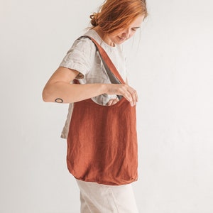 Reversible Linen Tote Bag / Linen Shopping Bag image 1