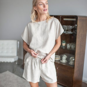 Natural Linen Pajama Set,Linen Two Piece Pajama Set,Linen Pajama Short, Linen Pajama Top and Shorts,Linen Sleepwear Set,Linen Summer Pajama