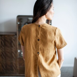 Linen Shirt With Back Buttons, Loose Summer Blouse, European Stonewashed Linen image 3