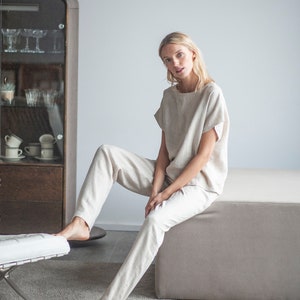 Natural Linen Pajama Set,Linen Two Piece Pajama Set,Linen Pajama Pants and Top, Linen Sleepwear Set,Linen Summer Pajama