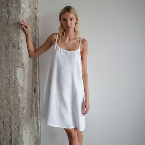 Linen NightDress,Linen Sleep Dress,Linen Nightgown,Linen nighty,Linen bed gown,Short Linen Slip Dress,Linen Camisole Dress