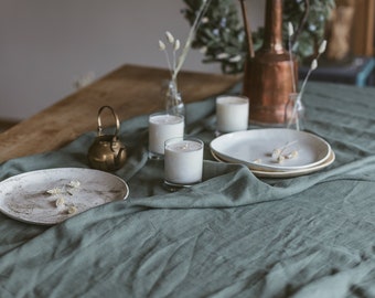 Set of Linen Tablecloth and 4 Napkins, Handmade Linens Table Set,Linen Table Setting,Linen Table Decor,Rustic Natural Linen Tablecloth Set