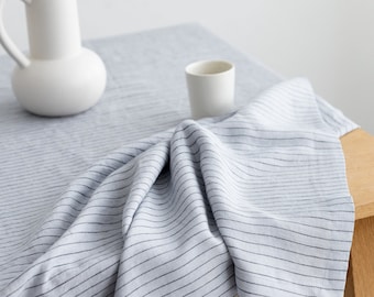 Ash Gray Pinstripe Linen Tablecloth, Soft Linen Tablecloth, Linen Handmade Table Cloth, Grey Linen Table setting,Pinstripe Linen table cover