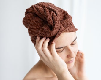 Waffle Linen Hair Towel, Natural Linen Waffle Hair Wrap, Linen Sauna Towel for Hair, Linen Wrap Towel,Linen Waffle Turban,Linen Gift for Her