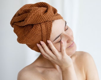 Waffle Linen Hair Towel, Natural Linen Waffle Hair Wrap, Linen Sauna Towel for Hair, Linen Wrap Towel,Linen Waffle Turban,Linen Gift for Her