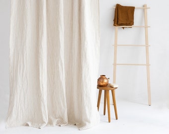 78&quot;/200CM Wide Waterproof Linen Shower Curtain Extra Long,Water resistant Linen Bath Curtain,Striped Linen Shower Drape,Linen douche curtain