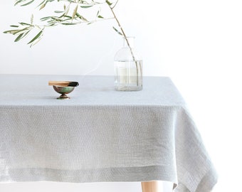 Nappe en lin gris nuage, nappe en lin doux, nappe en lin faite à la main, réglage de la table en lin gris naturel, couverture de table en lin naturel