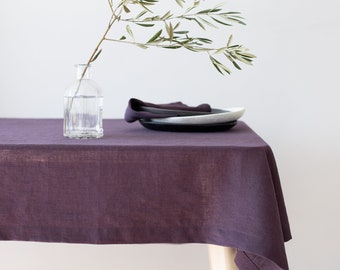 Plum Linen Tablecloth, Soft Linen Tablecloth, Linen Handmade Table Cloth, Natural Blue Linen Table setting,Blue linen wedding tablecloth