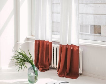 55 "/ 140 Cm Breiter Color Block Leinenvorhang, Lange Leinenfenstervorhang in zwei Farben, Benutzerdefinierte Color Block Leinenvorhang, Schlafzimmer Leinenvorhang