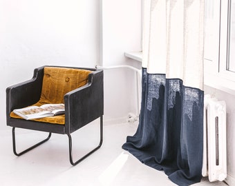 Extra Wide Color Block Linen Curtain, Natural Light Coal Gray, Long Window Panel