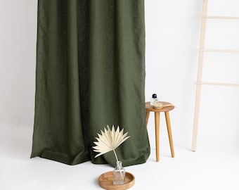 Waterproof Green Linen Shower Curtain Extra Long, Water resistant Linen Curtains, Waterproof Linen Shower Drape, Long Linen douche curtain