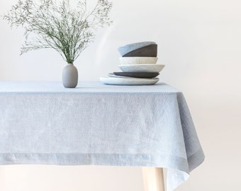 Ice blue Linen Tablecloth, Soft Linen Tablecloth, Linen Handmade Table Cloth, Natural Blue Linen Table setting,Blue linen wedding tablecloth