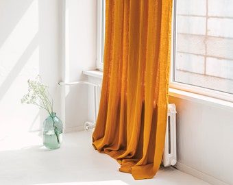 110"/ 280cm Wide Linen Curtain, Mustard Linen Window Drape, Stonewashed Curtain Panel, Extra Long Curtain, Custom Size Linen Curtain