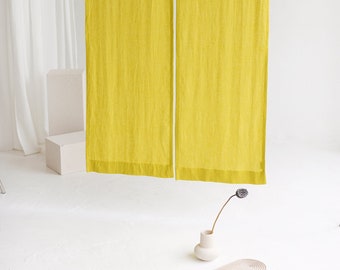 Chartreuse Yellow Linen Noren Curtain, Japanese Linen Noren Panel, Japanese Curtain Door, Linen Doorway Drape, Rod Pocket Linen Noren Panel