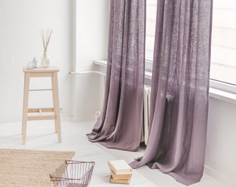 55"/140 Cm Wide Lavender Linen Window Drape, Grape Stonewashed Linen Curtain Panel, Lavender Linen Curtain, Custom Size Linen Curtain
