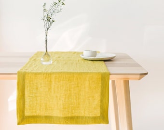 Chartreuse Yellow Linen Table Runner, Various Colors Natural Linen Table Runners, Stonewashed Linen Table Runner, Soft Linen Table Runner